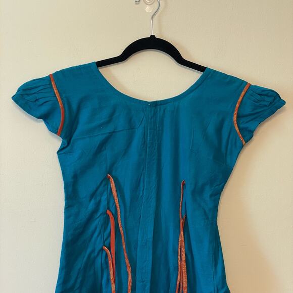 Indian Kaftan 8 short sleeve blouse traditional formal metallic crystal green - Picture 6 of 7